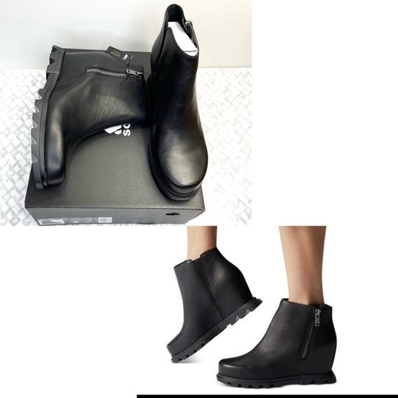 sorel women's joan of arctic lug sole wedge zip booties